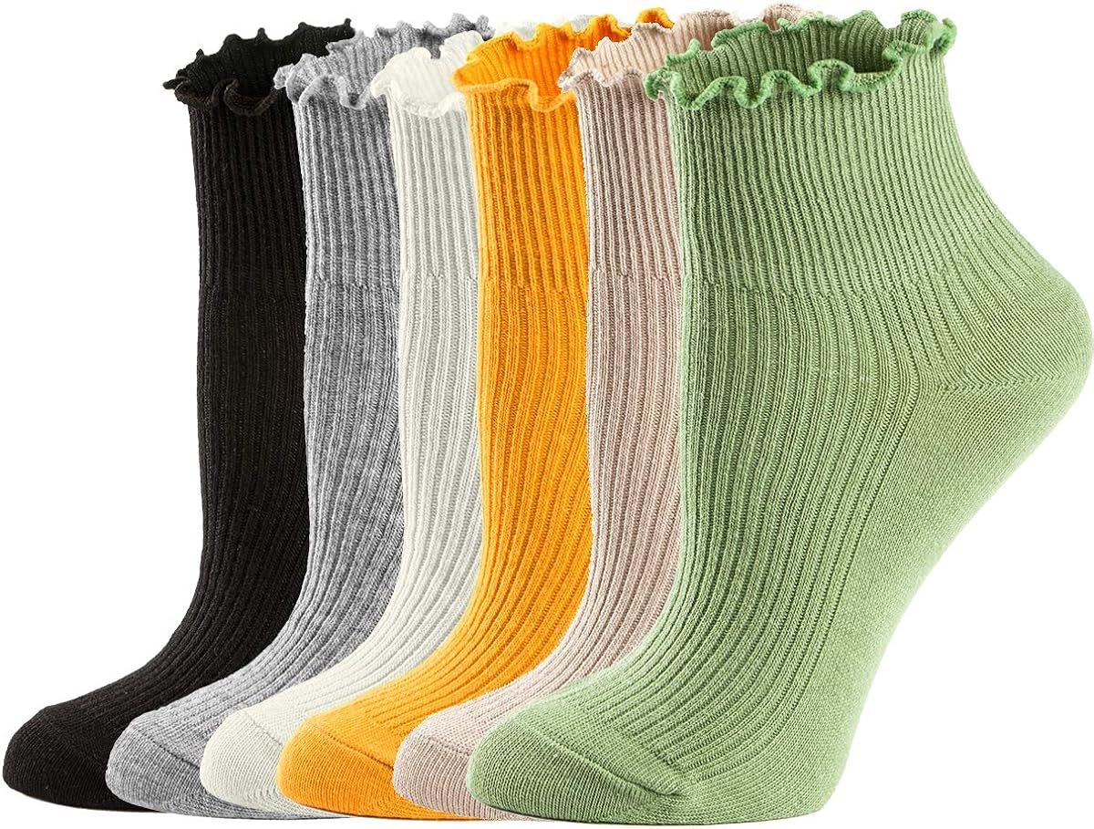 Womens Socks, Ruffle Turn-Cuff Casual Ankle Socks Summer Cotton Knit Lettuce Low Cut/Crew /Dress ... | Amazon (US)