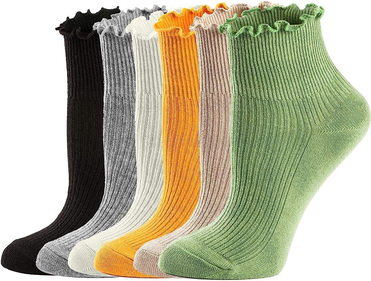 Womens Socks, Ruffle Turn-Cuff Casual Ankle Socks Summer Cotton Knit Lettuce Low Cut/Crew /Dress ... | Amazon (US)