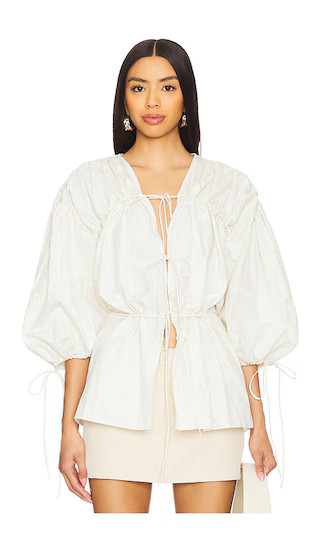 Wrinkled Laces Ruched Blouse in White | Revolve Clothing (Global)