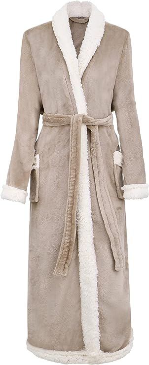 Sherpa Robes for Women Long Fleece Robe with Pockets and Sherpa Trim, Latte at Amazon Women’s C... | Amazon (US)