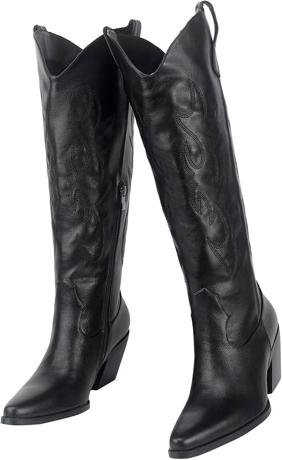 MISSMILLER Women's Embroidered Wide Calf Weatern Cowgril High Knee Boots Pull On Pointed Toe Cowb... | Amazon (US)