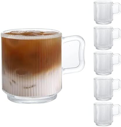 [6 PACK, 12 OZ] DESIGN•MASTER Premium Glass Coffee Mugs with Handle, Classic Vertical Stripes T... | Amazon (US)