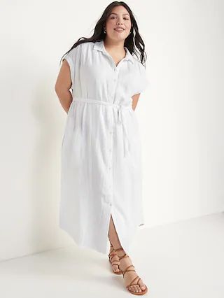 Puff-Sleeve Waist-Defined Midi Shirt Dress for Women | Old Navy (US)