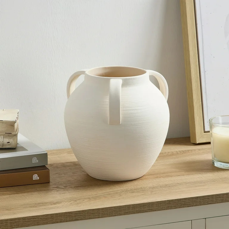 Home Decor Collection 8'' White Matte Textured Ceramic Stoneware Vase with Handles | Walmart (US)