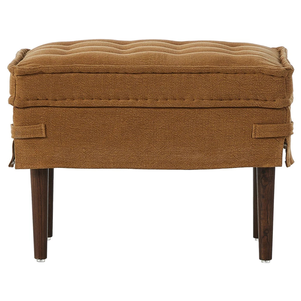 Cole Broadway Gilt Linen Ottoman - Small | Kathy Kuo Home