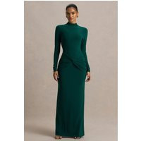 Alula | Bottle Green High-Neck Maxi Dress With Twist Detail | Club L London