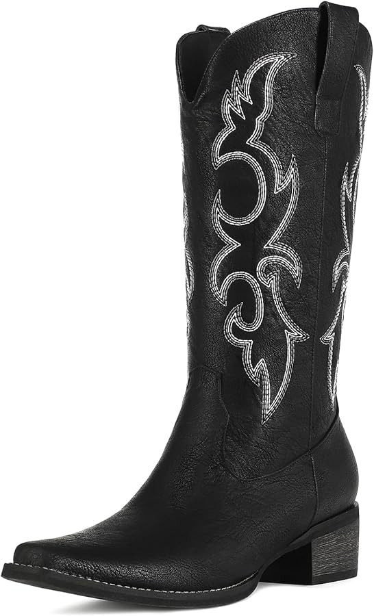 Cowboy Boots for Women - Embroidered Cowgirl Boots Western Mid Calf Fashion Chunky Heel Pointed T... | Amazon (US)