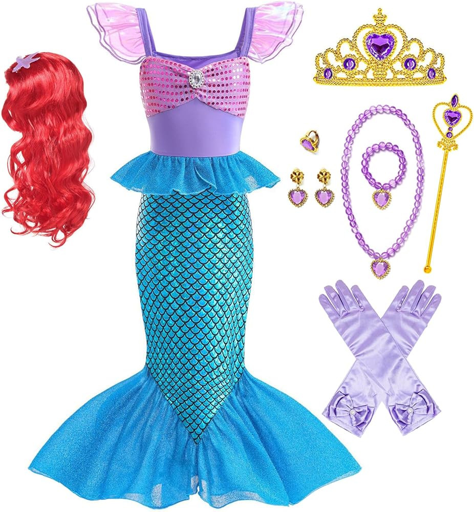 Little Girl Luxury Mermaid Costume Princess Dress for Girls with Accessories | Amazon (US)
