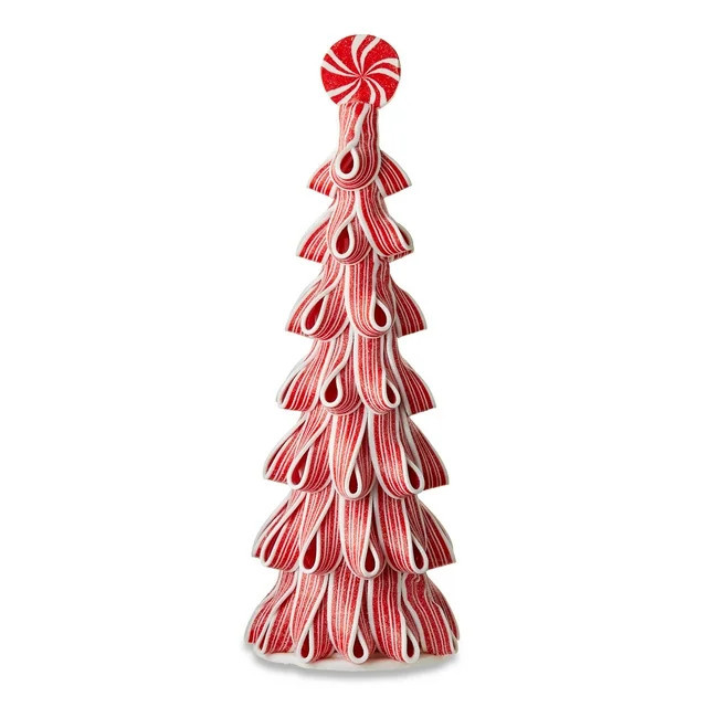 Red and White Striped Peppermint Candy Christmas Tree Tabletop Decor, 14 in, by Holiday Time | Walmart (US)