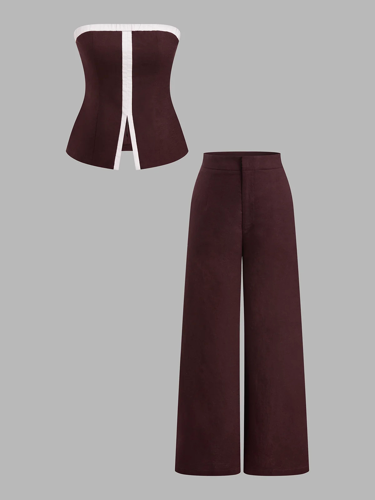 Cotton Linen Contrast Trim Tube Top & Pants Set | Commense