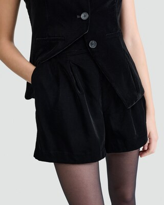 F&F Velvet Pleated High Waisted Shorts in Black | Tesco F&F