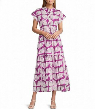 Mumi Kyle Print Mandarin Collar Short Sleeve Button Front Midi Dress | Dillard's