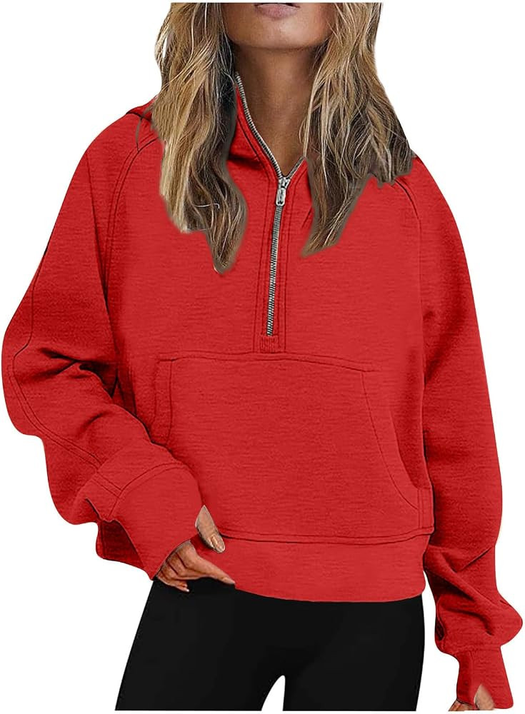 Lenago Quarter Zip Pullover Women Half Zip Cropped Tops Oversized Fleece Hoodies Fall Blouses out... | Amazon (US)