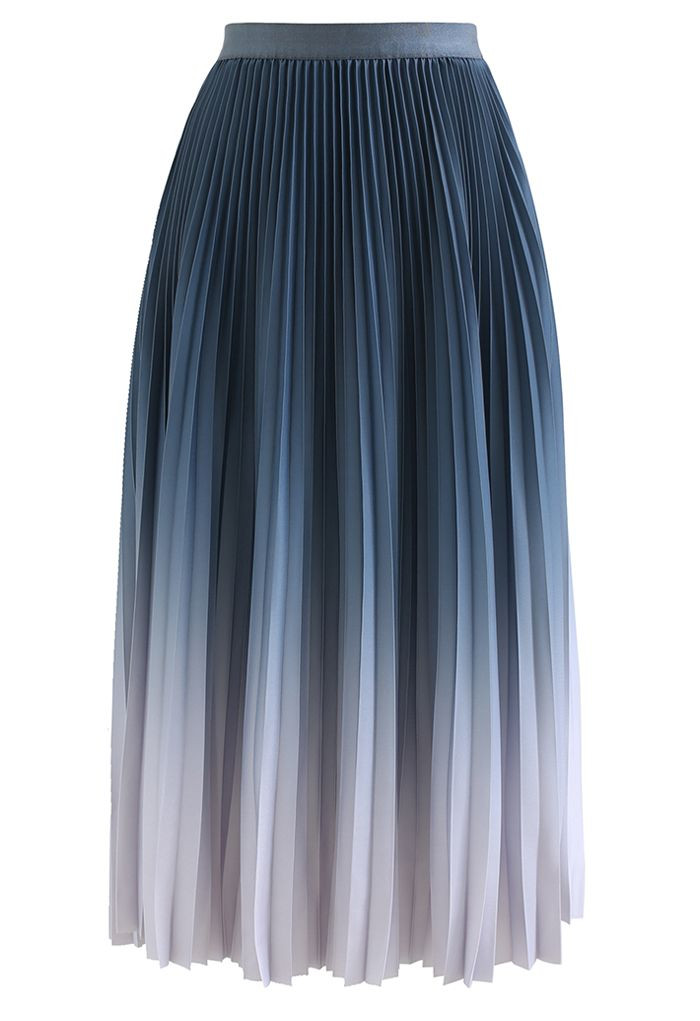Blue Gradient Pleated Midi Skirt | Chicwish