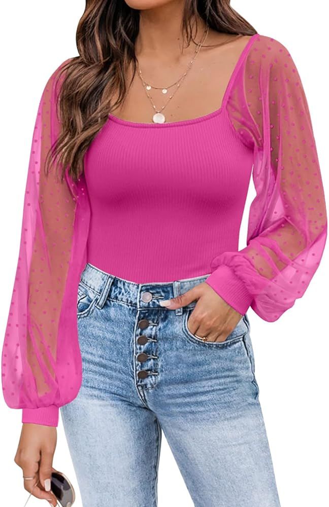 DOROSE Womens Mesh Long Sleeve Shirts Casual Blouses Tops | Amazon (US)