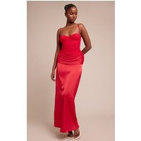 Red Chiffon Dropped Waist Ruched Detail Maxi Dress | PrettyLittleThing US