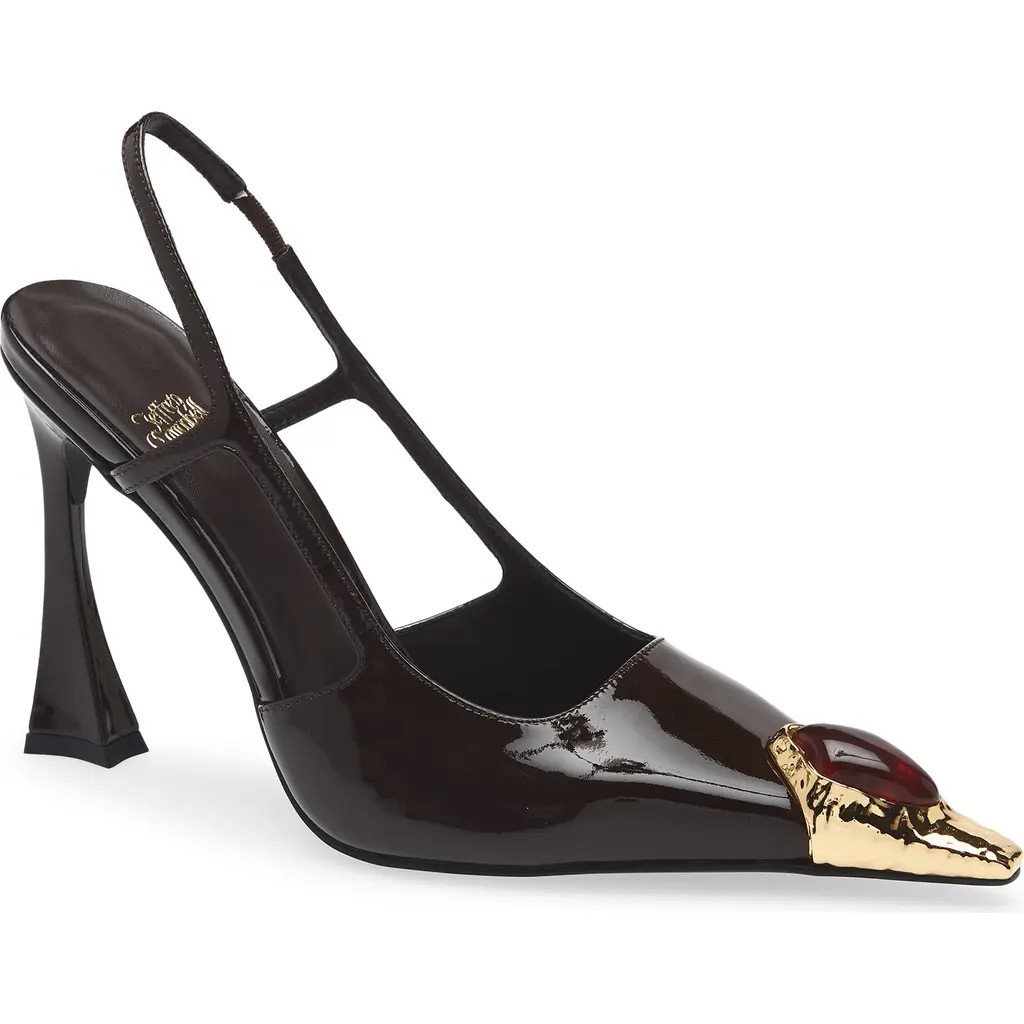 Jeffrey Campbell Sorcerer Pointed Toe Slingback Pump in Brown Patent Gold Brown at Nordstrom, Size 6.5 | Nordstrom