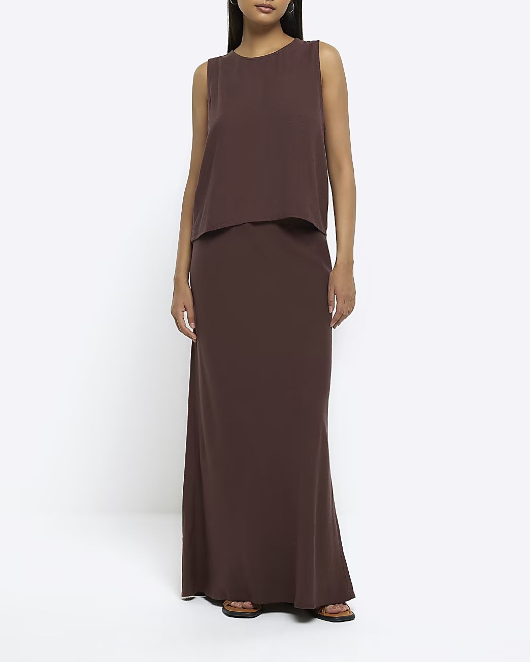 Brown maxi bias skirt with linen | River Island (UK & IE)