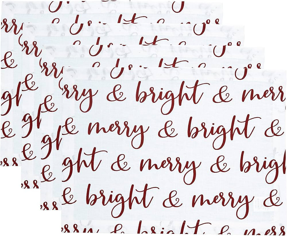 Solino Home Linen Placemats 14 x 19 Inch – Merry and Bright Christmas Placemats Set of 4 – 10... | Amazon (US)