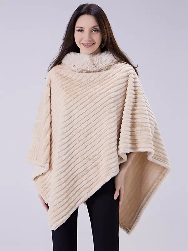 Women Poncho High Collar White Faux Leather Coat Cape | Milanoo