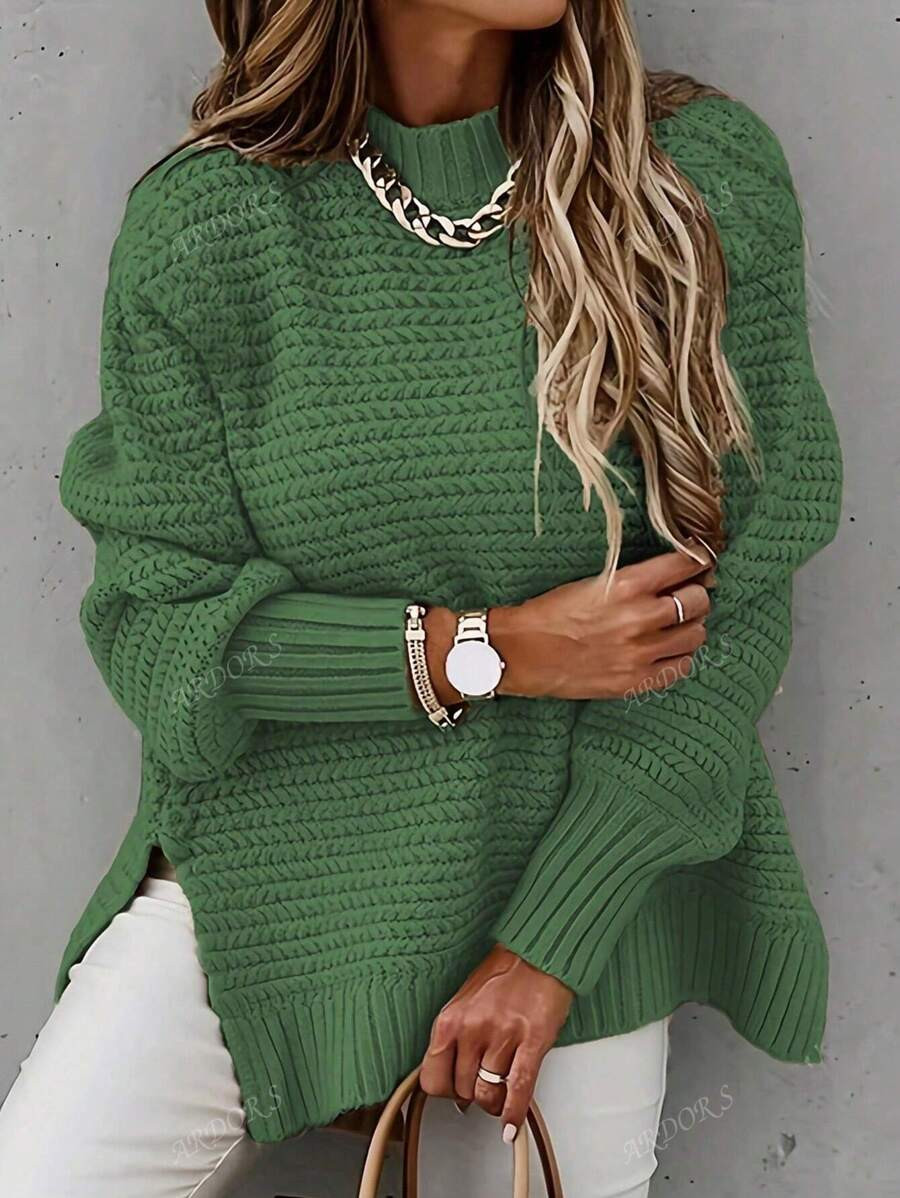 New Women's Casual Simple Fashion Knitted Sweaters Plain Long Sleeve Tops Sweaters | SHEIN