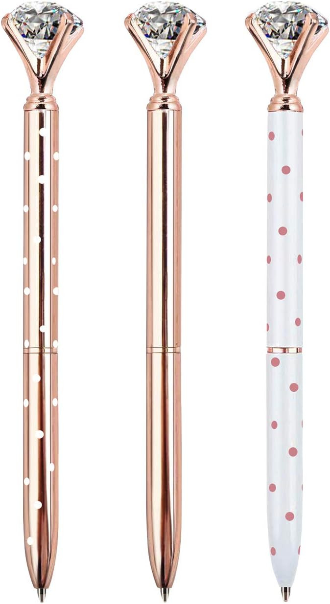 ZZTX 3PCS Big Crystal Diamond Ballpoint Pen Bling Metal Ballpoint Pen Office Supplies, Rose Gold/... | Amazon (US)
