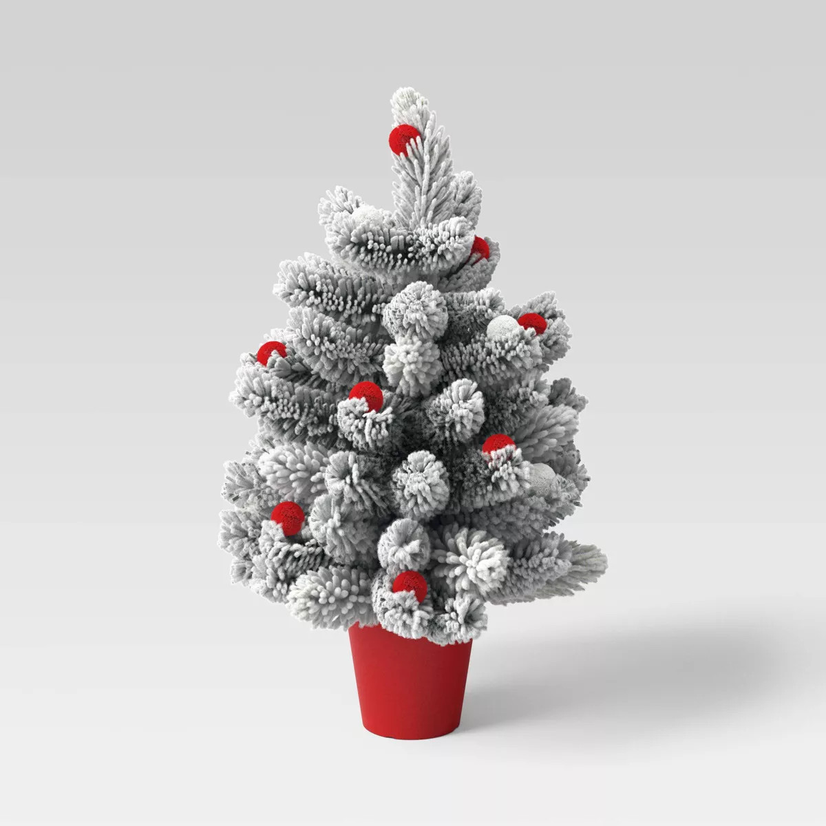 18" Flocked Potted Artificial Mini Christmas Tree with Pom Poms Red/White - Wondershop™ | Target