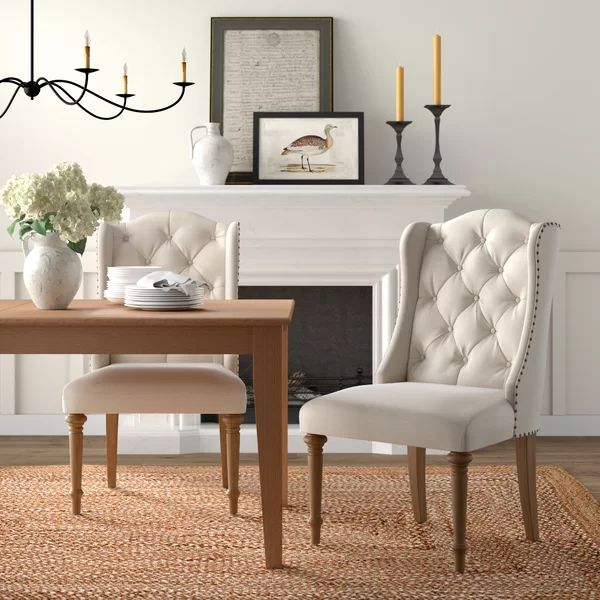 Adam Tufted Linen Upholstered Wingback Side Chair in Beige (Set of 2) | Wayfair North America