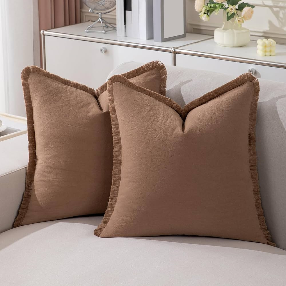 Farmhouse Throw Pillow Covers 22x22 Set of 2 Cotton Boho Cushion Cover with Fringe Tassel Decorat... | Amazon (US)