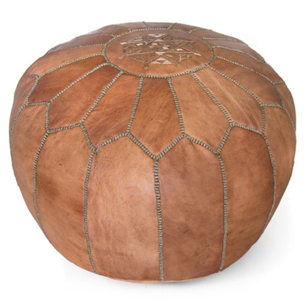 Ikram Design Round Moroccan Leather Pouf | Hayneedle