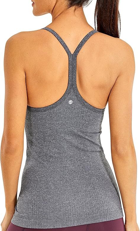 CRZ YOGA Seamless Workout Tank Tops for Women Racerback Athletic Camisole Sports Shirts with Built i | Amazon (US)