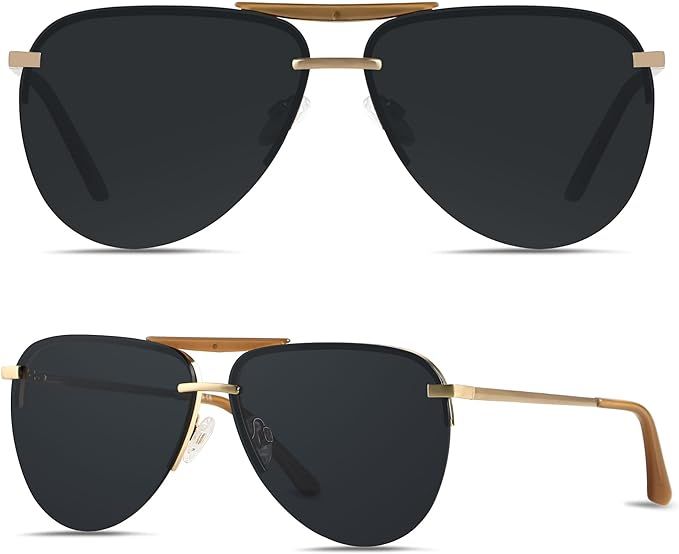 ANDWOOD Aviator Sunglasses Womens Oversized Big Rimless Double Bridge Pilot Sun Glasses | Amazon (US)