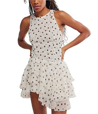 Free People Raven Dot Printed Scoop Neck Sleeveless Mini Dress - L | Dillard's