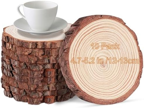 4.7-5.2 Inch Wood Slices, 10 Pcs Unfinished WoodCoasters, Wood Centerpieces for Tables, WoodCircl... | Amazon (US)