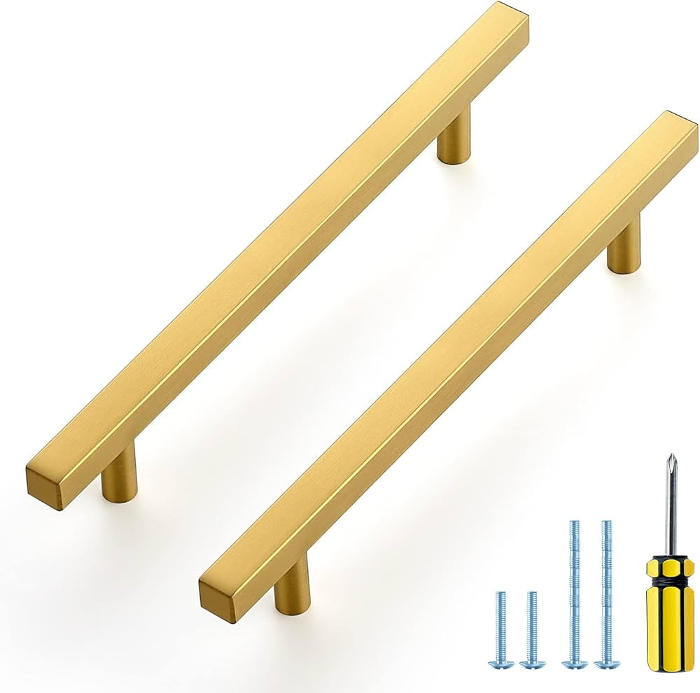Ravinte 10 Pack Gold Cabinet Handles 6-3/8 Inch Brushed Brass Square Cabinet Pulls Gold Hardware ... | Amazon (US)