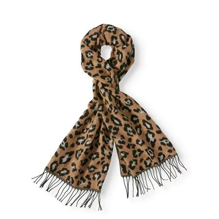 Scoop Fuzzy Wide Animal Print Fringe Scarf | Walmart (US)