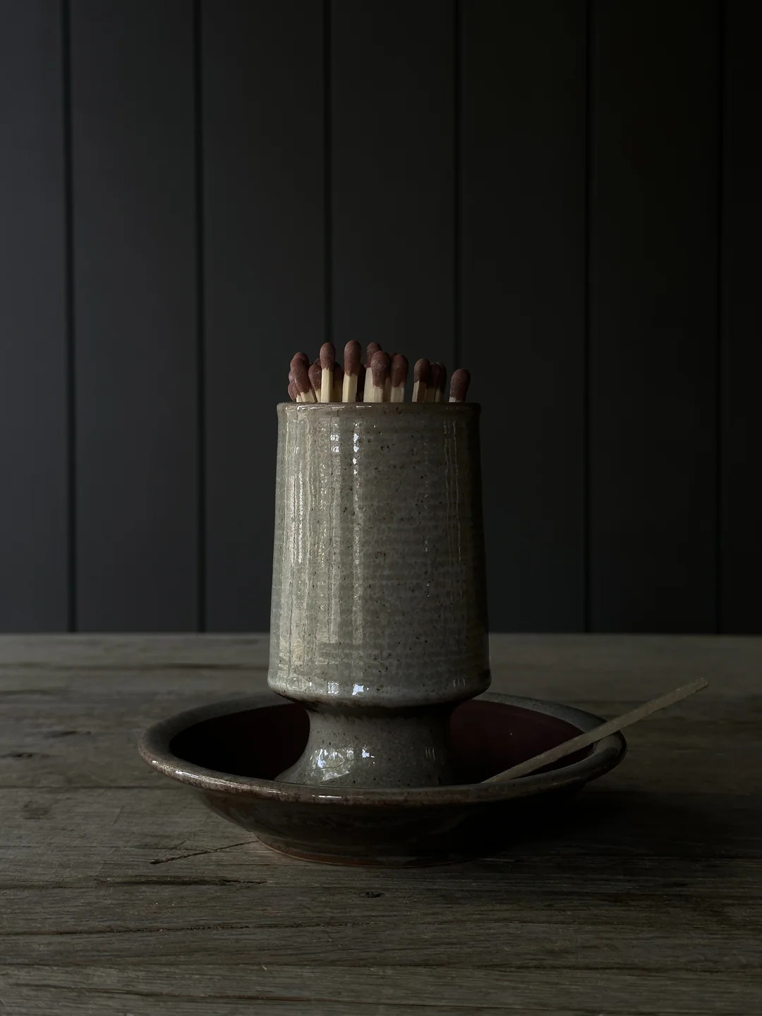 Stoneware Match Holder with Striker Plate | Well Worn Interiors