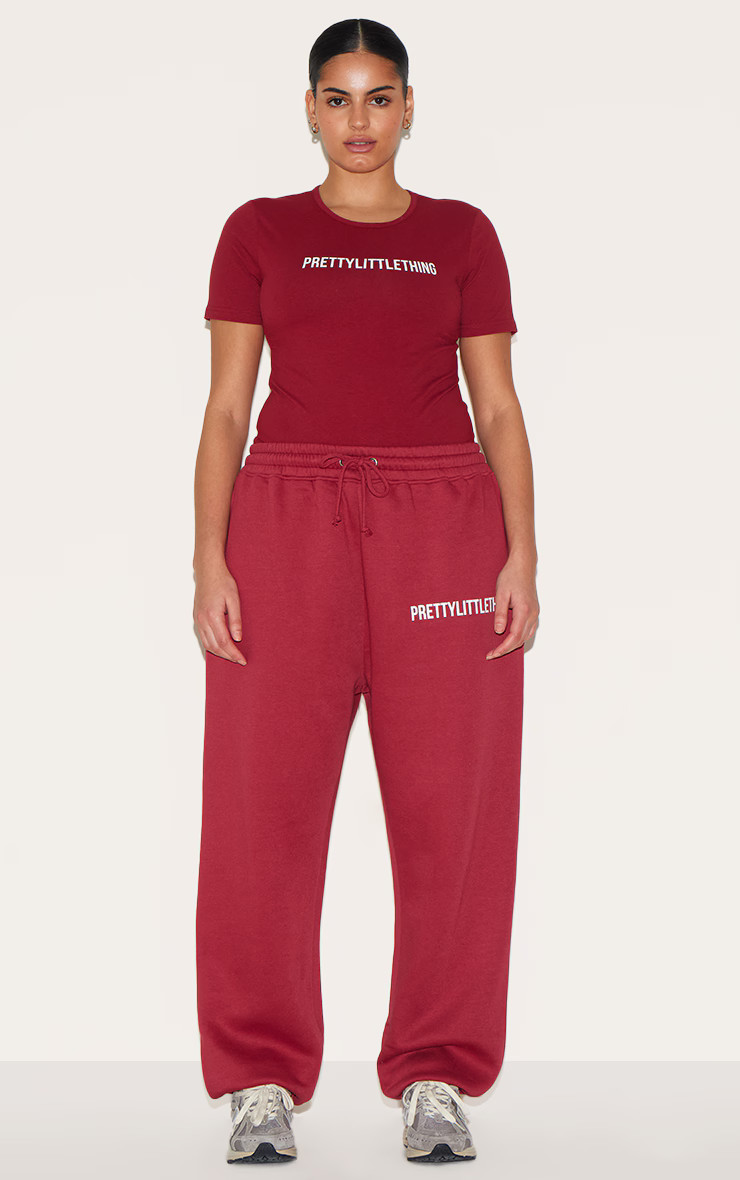 PRETTYLITTLETHING Plus Burgundy High Waisted Cuffed Sweatpants | PrettyLittleThing US