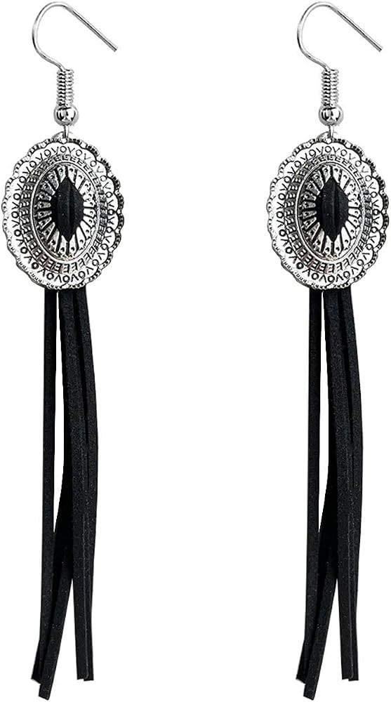 Boho Western Cowgirl Earrings for Women Vintage Leather Tassel Long Drop Earrings Bohemian Brown ... | Amazon (US)