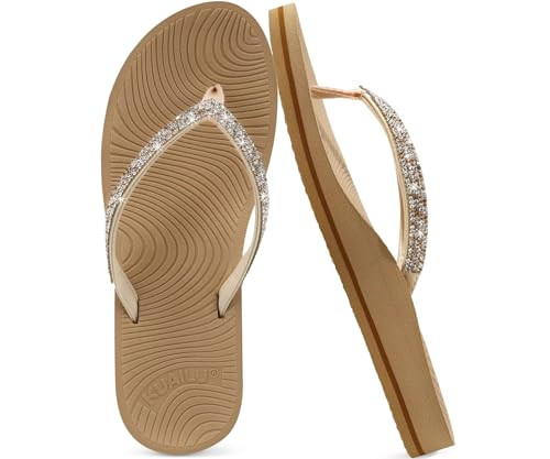 Amazon.com | KuaiLu Women's Rhinestone Flip Flops with Comfort Arch Support Yoga Mat Cushion Sand... | Amazon (US)