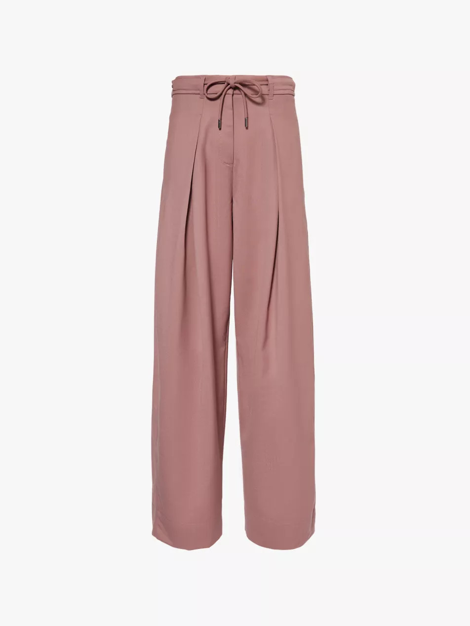 High-rise drawstring tapered wide-leg wool trousers | Selfridges