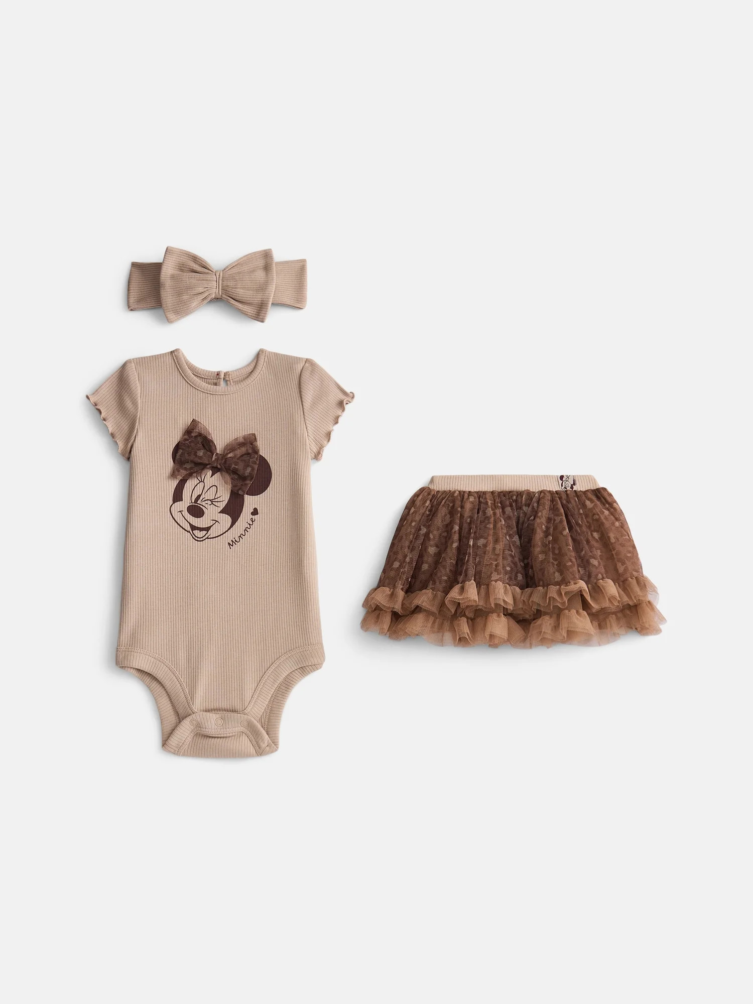 Minnie Mouse Baby Girls Graphic Bodysuit and Skirt Set with Matching Headband, 3-Piece, Sizes 0/3... | Walmart (US)