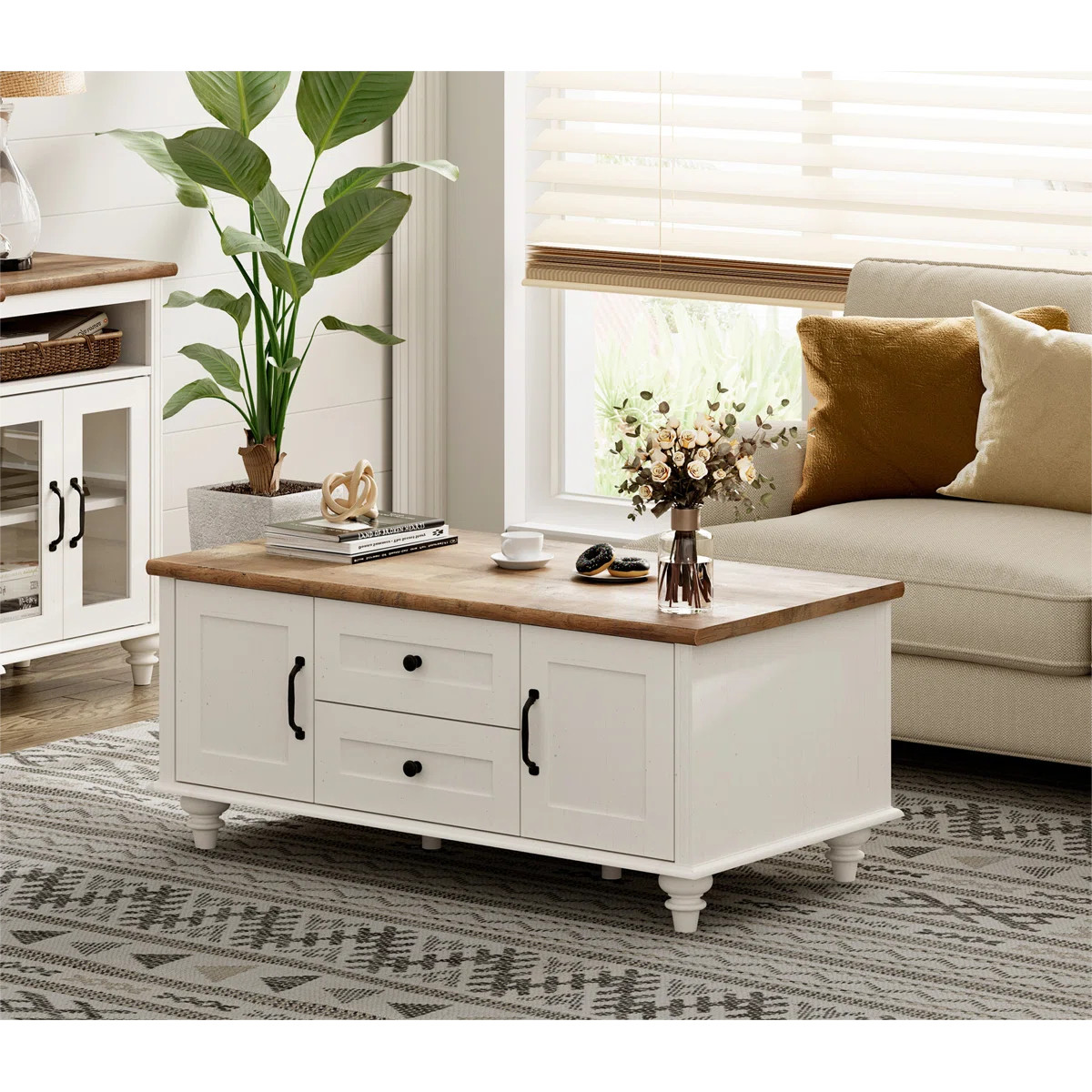 Rustic Wooden Coffee Table With Storage Cabinet | Wayfair North America