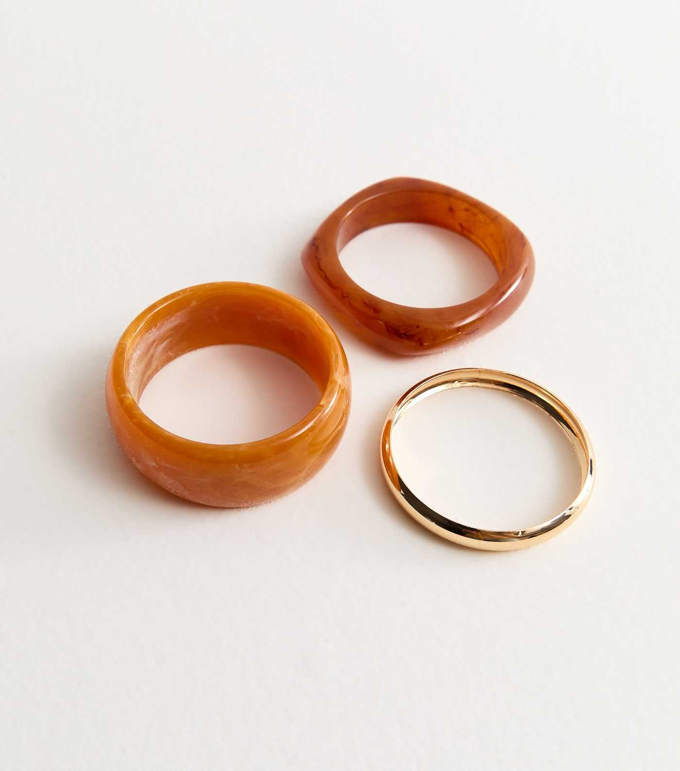 Pack of 3 Brown Chunky Resin and Gold Tone Bangles | New Look | New Look (UK)