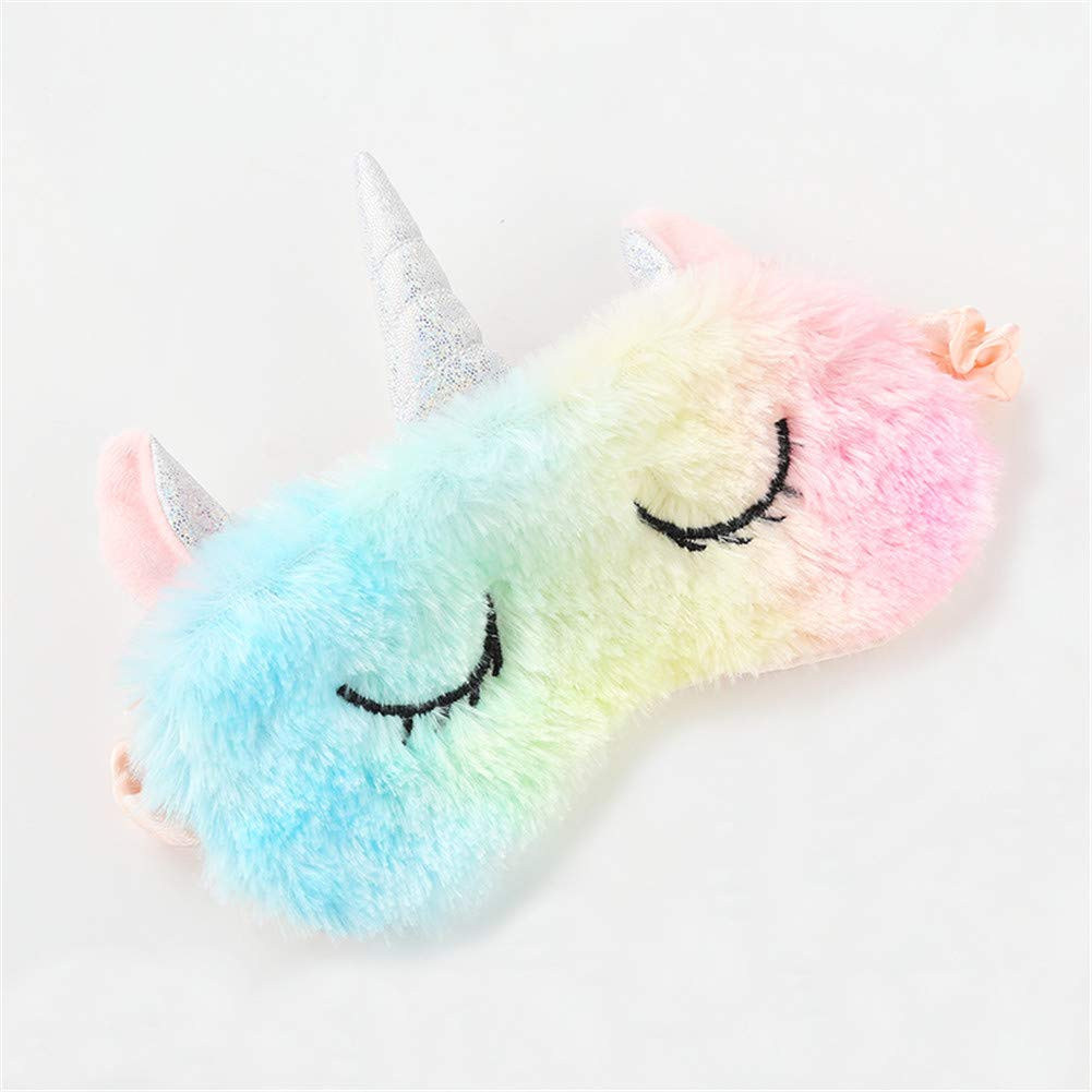 Cute Animal Sleeping Sleep Mask Soft Plush Blindfold Cute Rabbit Panda Koala Eye Cover Eyeshade for Kids Teens Girls Women (Unicorn Rainbow) | Amazon (US)
