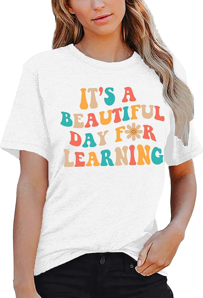 MAIHUN Women Teacher Life Shirt Teacher Gift Short Sleeve Shirts It s a Beautiful Day for Learnin... | Amazon (US)