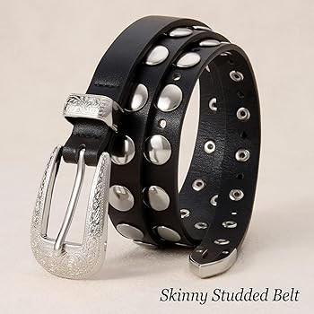 XZQTIVE Women's Punk Studded Skinny Belt – Western Belt with Engraved Buckle for Jeans & Dresse... | Amazon (US)