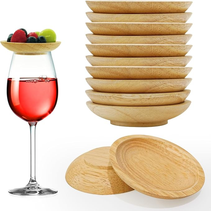 Wine Glass Charcuterie Topper - 10 Pcs, Mini Boards for Wine Glasses, Wooden Lids | Amazon (US)