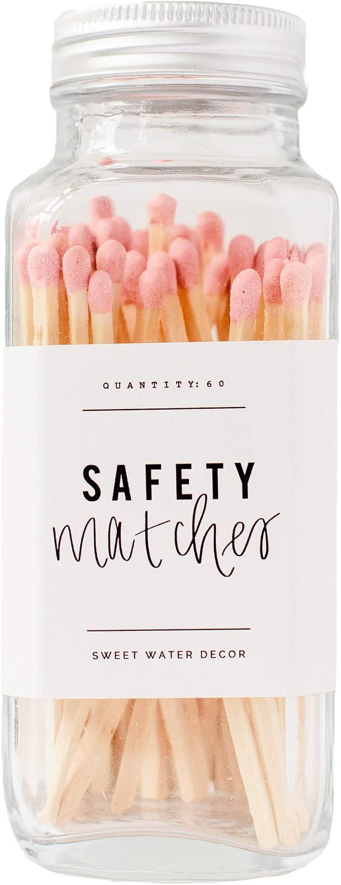 Sweet Water Decor 3.75" Pink Safety Matches - Glass Jar | Approx. 60 Matches | Matchsticks | Home... | Amazon (US)