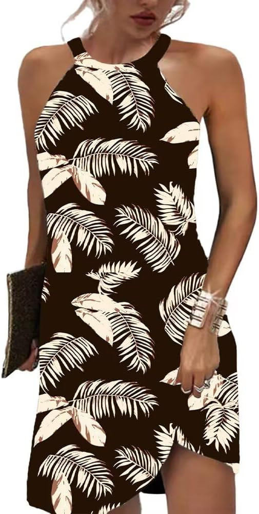 Women Summer Sleeveless Halter Neck Dresses 2026 Casual Floral Print Dress Sun Dresses for Party ... | Amazon (US)